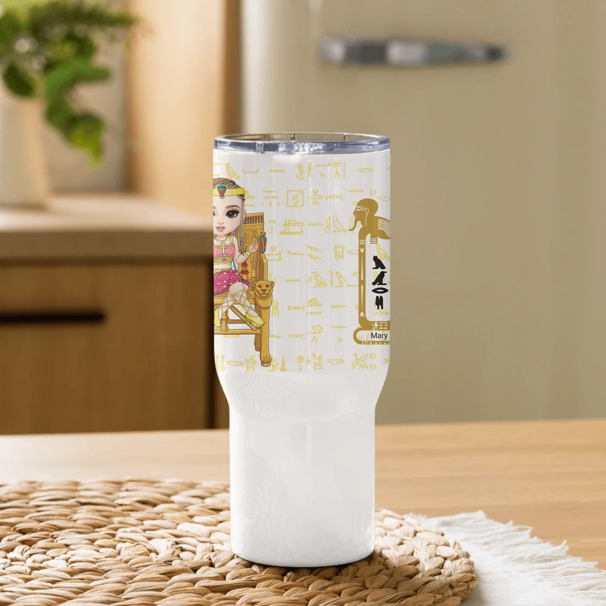 Personalized Female Coworker Chibi Travel Mug with Handle, Christmas Gift, Custom Your Name Insulated Mug