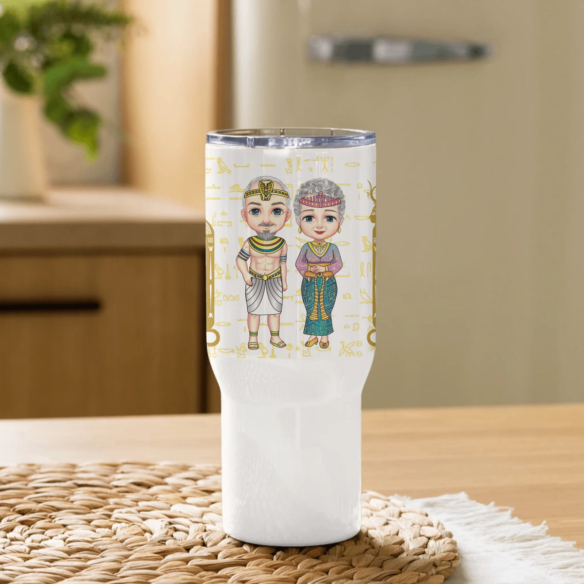 Personalized Grandparents Travel Mug with Handle, Christmas Gift, Custom Your Name Chibi Insulated Mug
