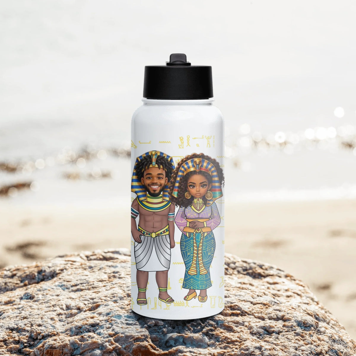 Personalized Grandparents Water Bottle with Straw Lid, Christmas Gift for Grandparents, Custom Your Name and Custom Face Insulated Bottle