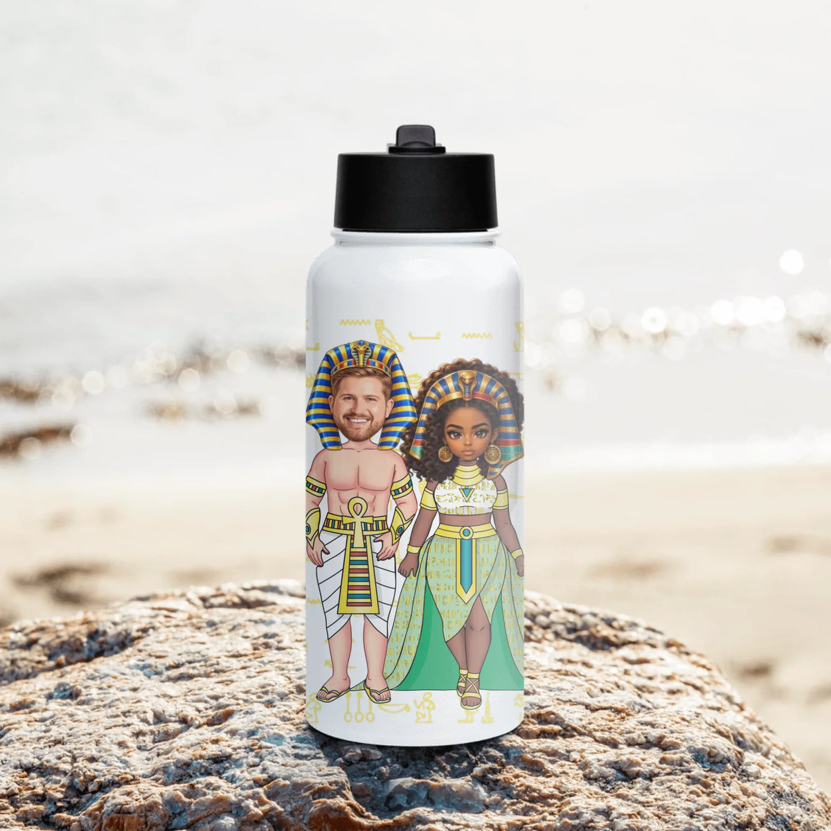 Personalized Couple's Water Bottle with Straw Lid, Christmas Gift for Couples, Custom Your Name and Custom Face Insulated Bottle