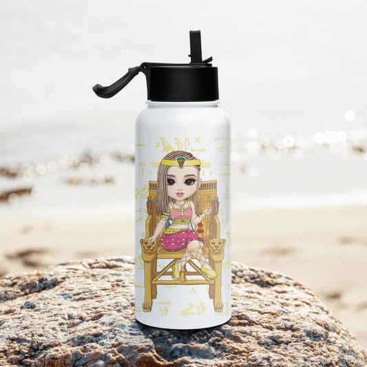 Personalized Female Coworker Chibi Water Bottle with Straw Lid, Christmas Gift, Custom Your Name Insulated Bottle