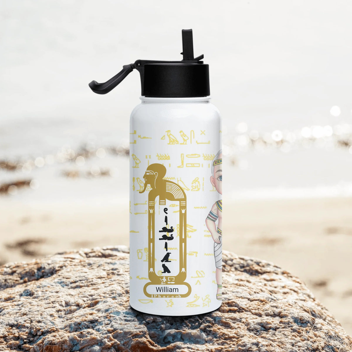 Personalized Grandparents Chibi Water Bottle with Straw Lid, Christmas Gift, Custom Your Name Insulated Bottle