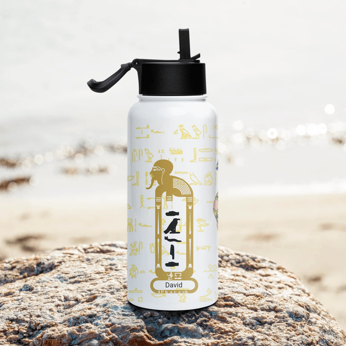 Personalized Couple's Water Bottle with Straw Lid, Christmas Gift for Couples, Custom Your Name and Custom Face Insulated Bottle