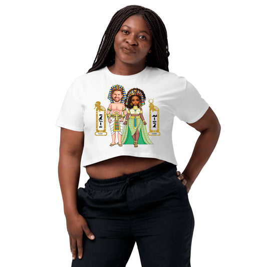 Women's crop top with an all-over custom name and photo print, personalised gift for her