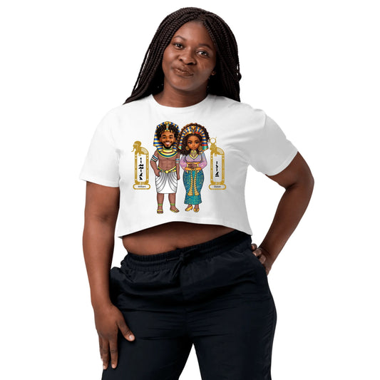 Women's crop top with an all-over custom name and photo print, personalised gift for her