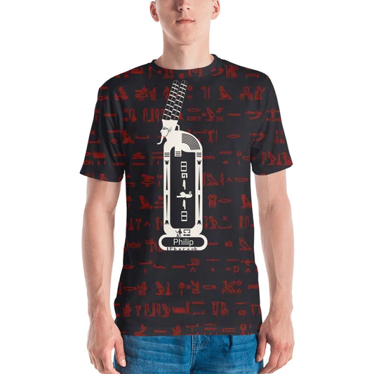 Men's crew neck t-shirt with an all-over custom name and photo print, personalised gift for him