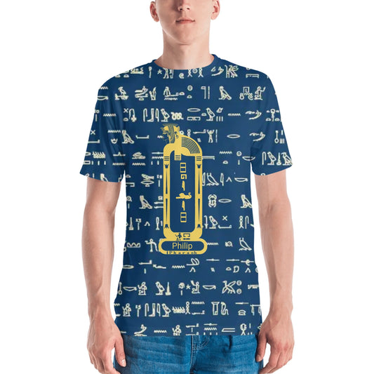 Men's crew neck t-shirt with an all-over custom name and photo print, personalised gift for him