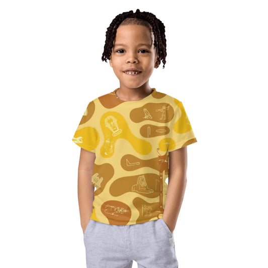 Kids crew neck t-shirt with an all-over custom name and photo print, personalised gift for kids
