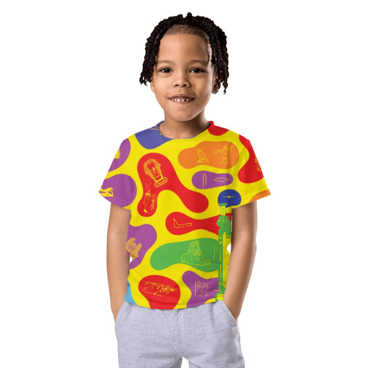 Kids crew neck t-shirt with an all-over custom name and photo print, personalised gift for kids