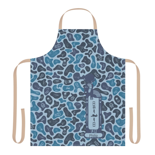 Printed apron with a custom name and photo, personalised kitchen gift for chefs, him and her