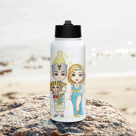 Stainless steel water bottle with a straw lid, custom name and photo print, personalised gym gift