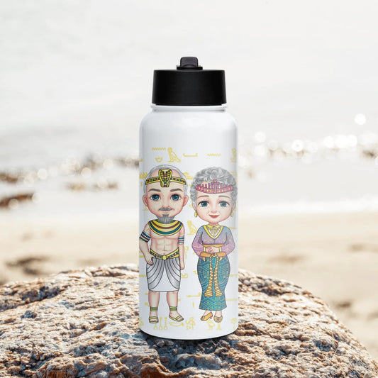Stainless steel water bottle with a straw lid, custom name and photo print, personalised gym gift