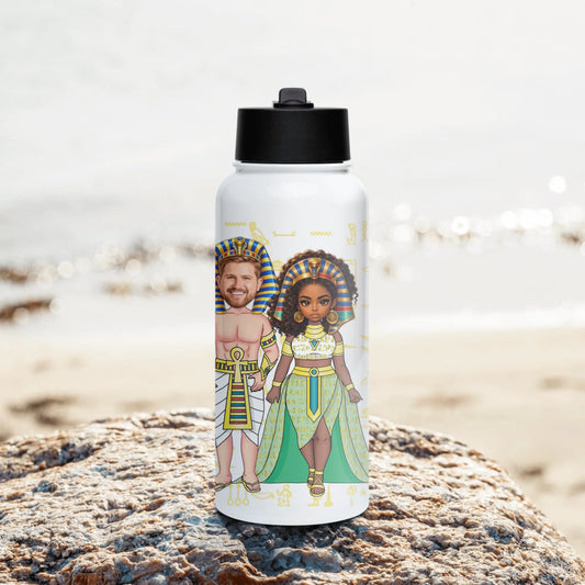 Stainless steel water bottle with a straw lid, custom name and photo print, personalised gym gift