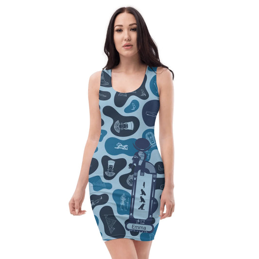 Bodycon dress with an all-over custom name and photo print, personalised birthday gift for her