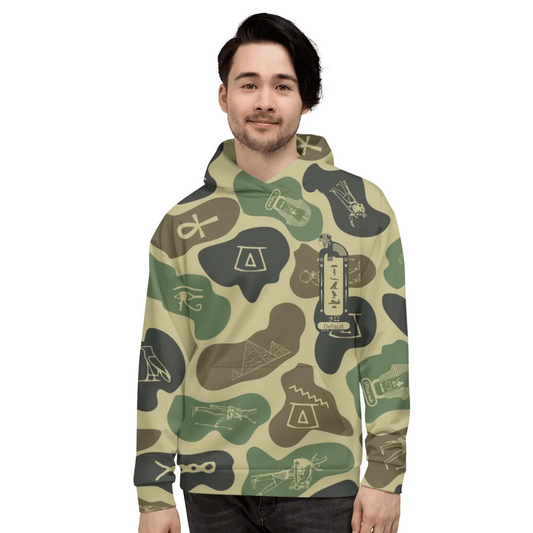 Recycled unisex hoodie with an all-over custom name and photo print, personalised gift for couples