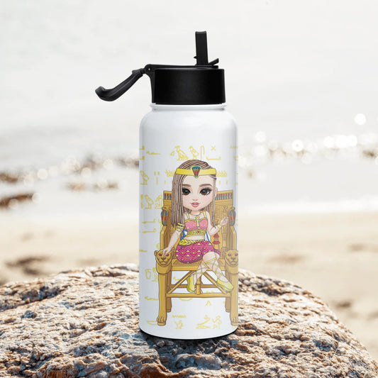 Stainless steel water bottle with a straw lid, custom name and photo print, personalised gym gift