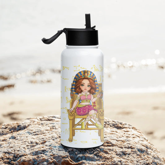 Stainless steel water bottle with a straw lid, custom name and photo print, personalised gym gift