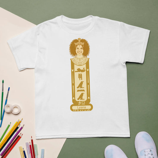 Youth sports tee printed with a custom name and team photo, personalised gift for young athletes