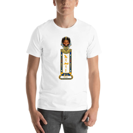 Unisex staple t-shirt with an all-over custom name and photo print, personalised gift for everyone