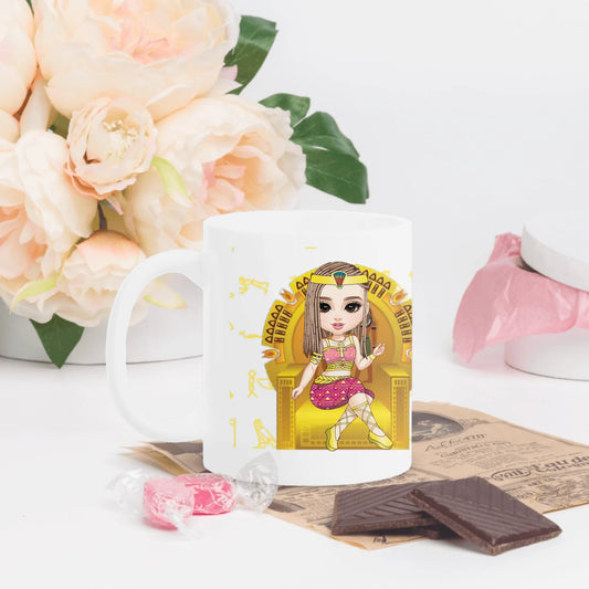 White glossy coffee mug printed with a custom name and photo, personalised gift for her and him